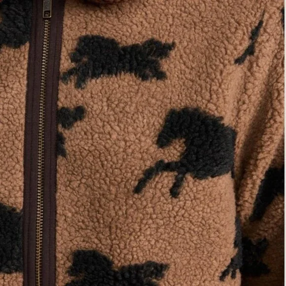 The Great. Pasture Fleece Jacket w horse print and brown collar, S (1), EUC - Picture 4 of 10